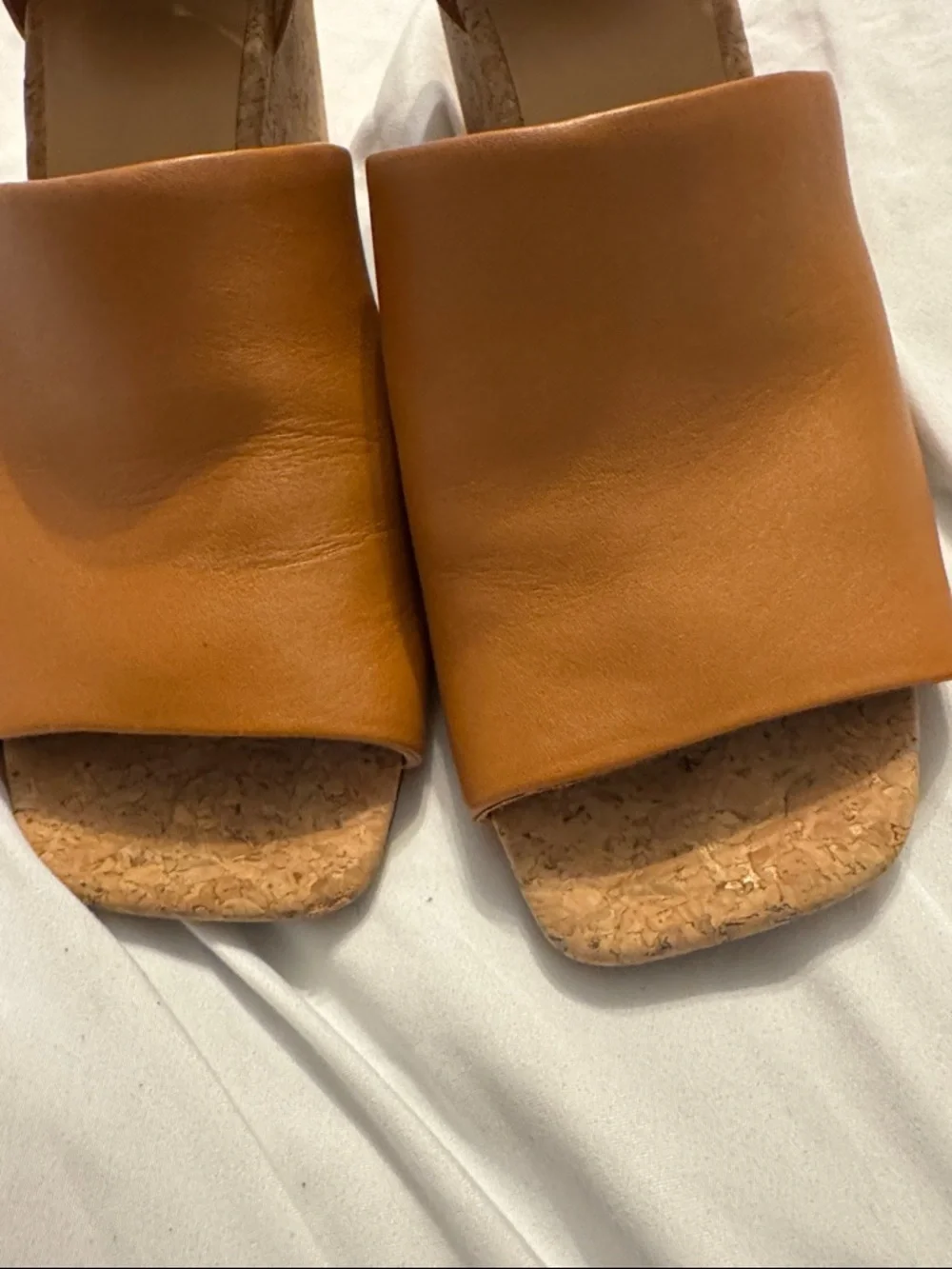 Vince Tan Leather Cork Wedge Sandal with Ankle Strap